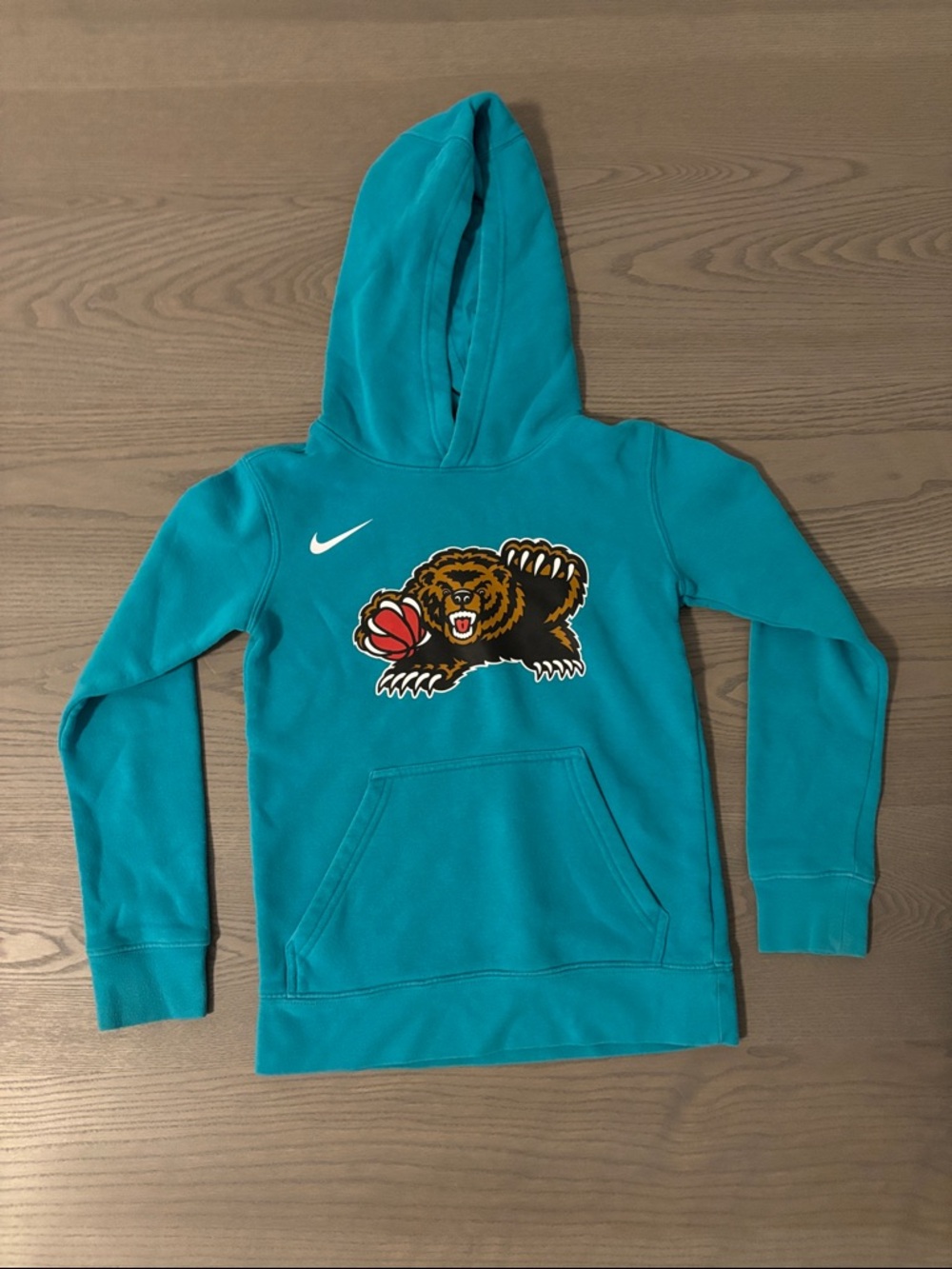 Nike Kids Teal Hooded Sweatshirt with Bear Basketball Graphic